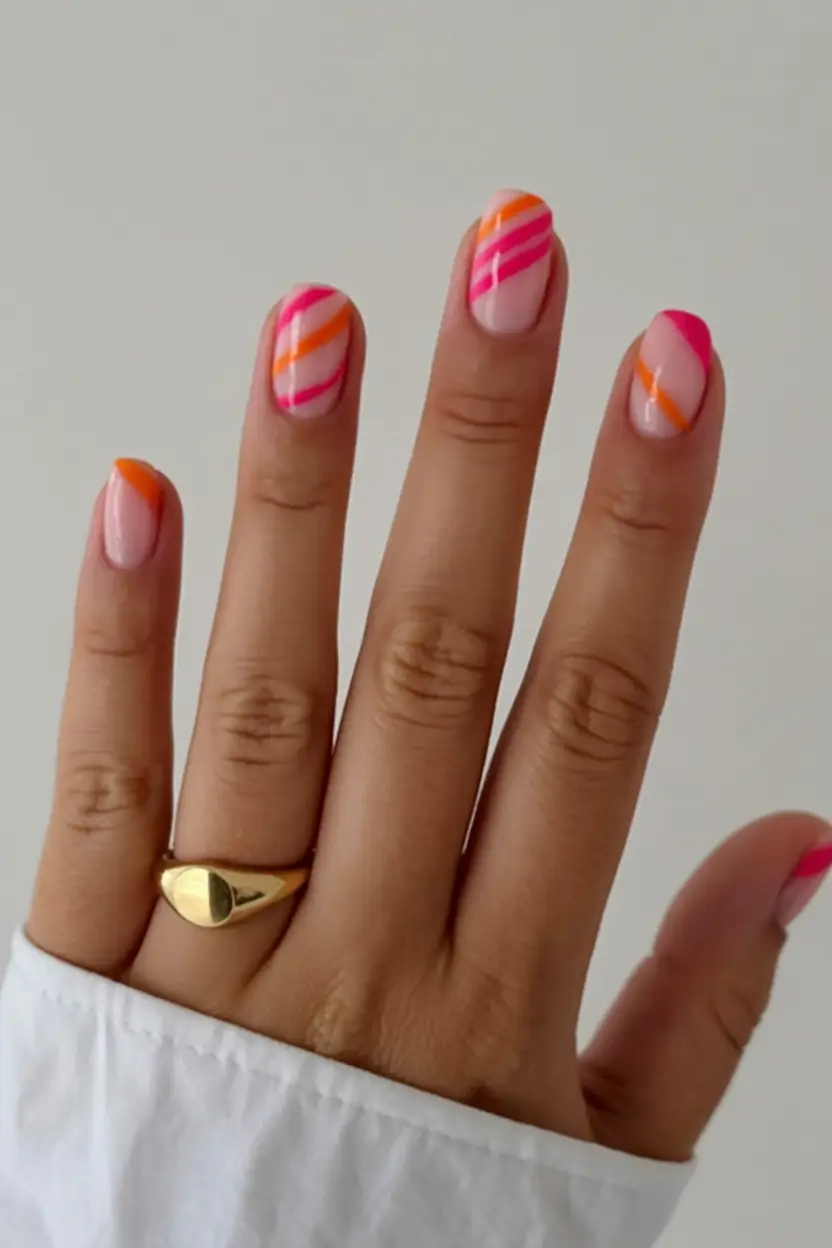 beautiful colorful spring nails 2026 Diagonal Pop Stripes
