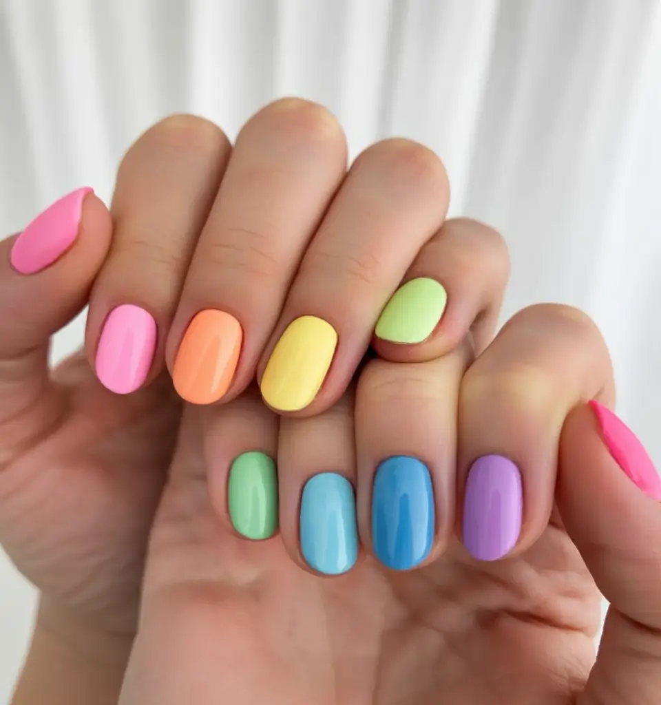 beautiful colorful spring nails 2026 Rainbow Revival
