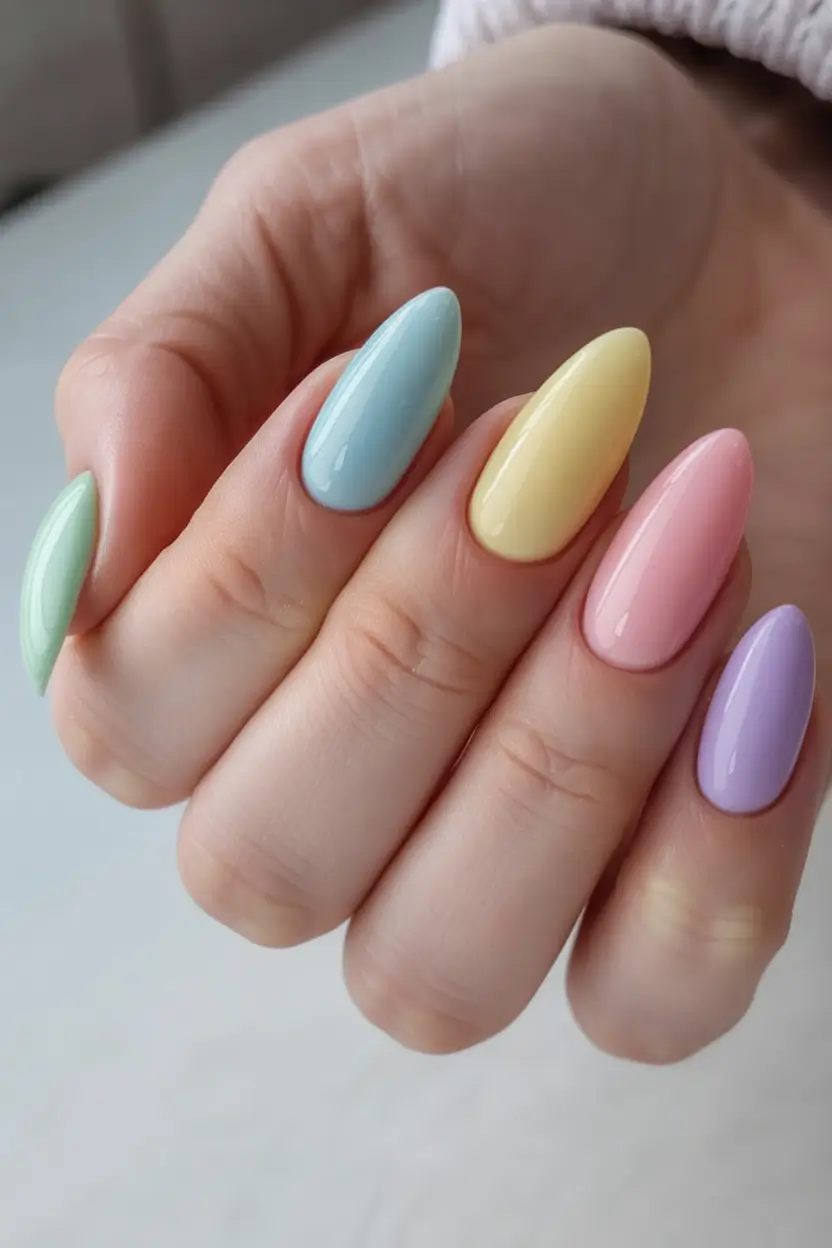 beautiful colorful spring nails 2026 Soft Bloom Almonds