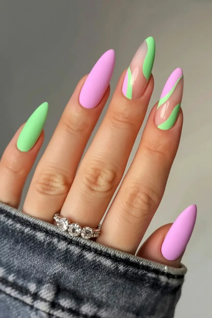 beautiful colorful spring nails 2026 Electric Waves
