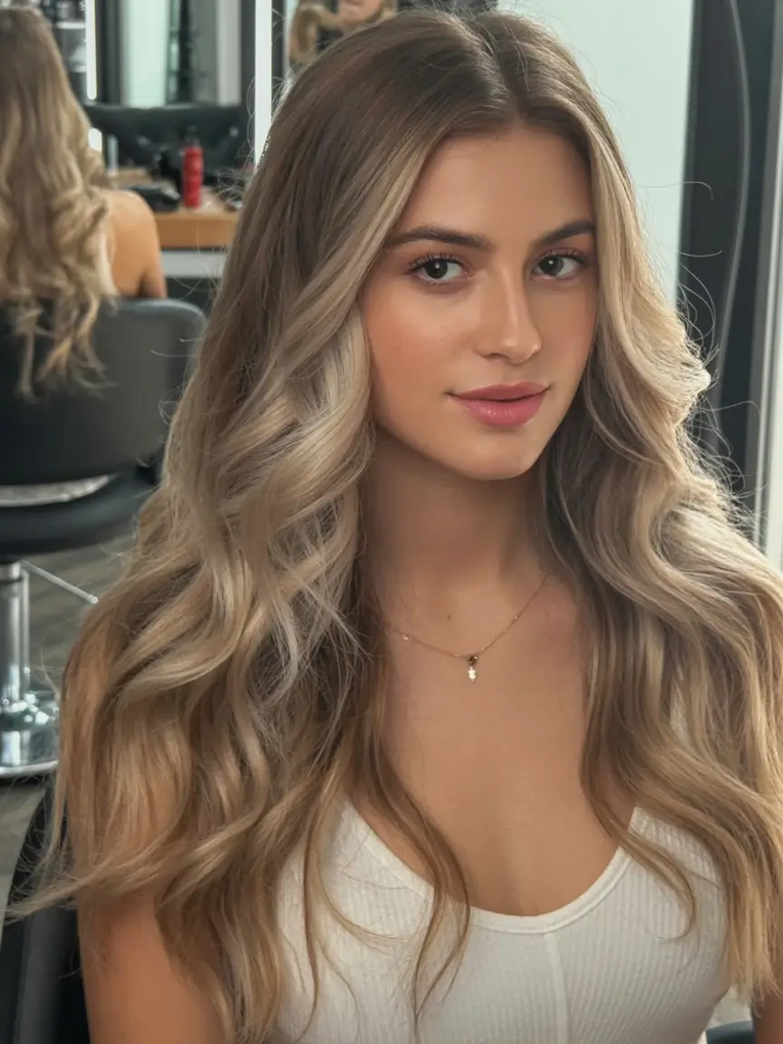 best light skin spring hair color 2026+Champagne Swirl with Soft Contour Highlights