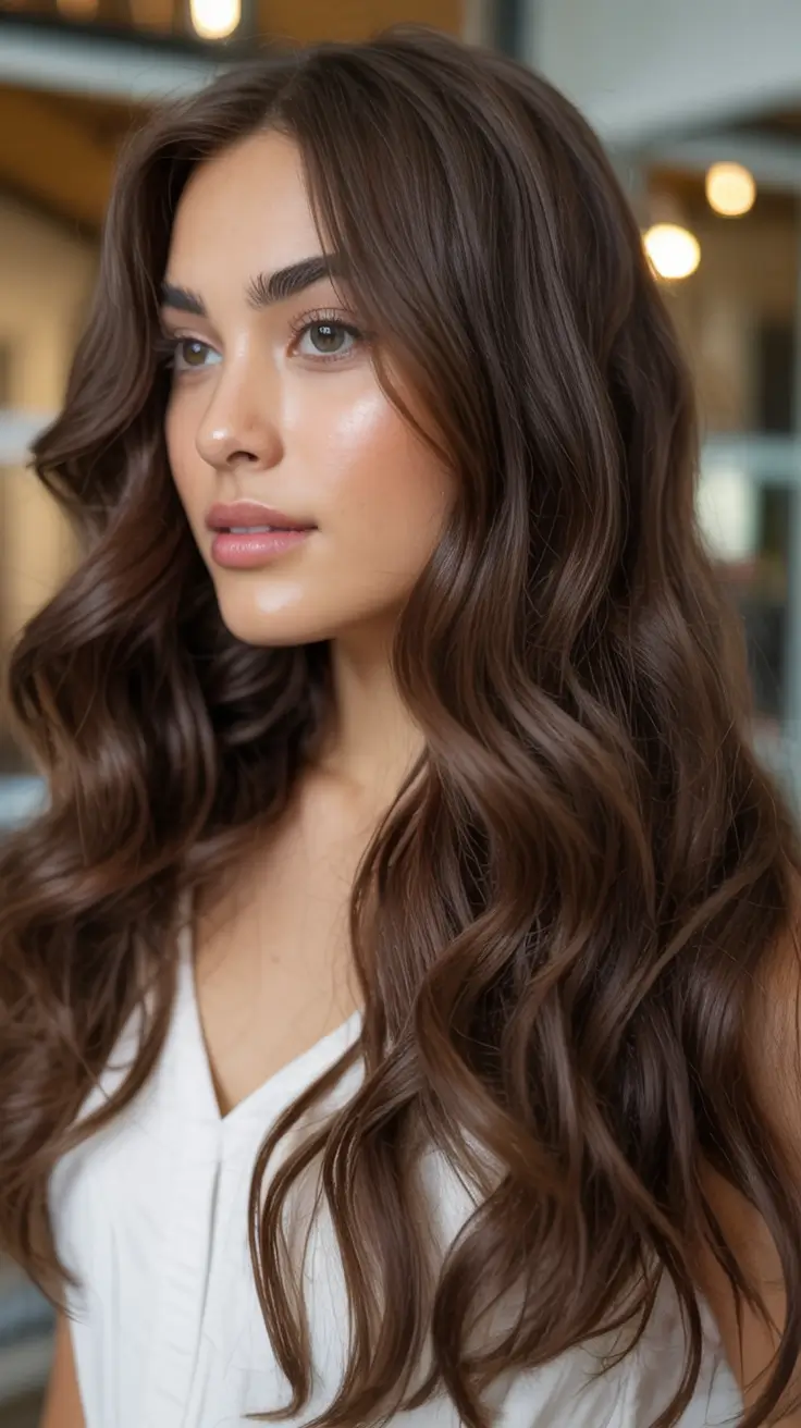 best light skin spring hair color 2026+Glossy Cocoa Brown with Soft Fluidity
