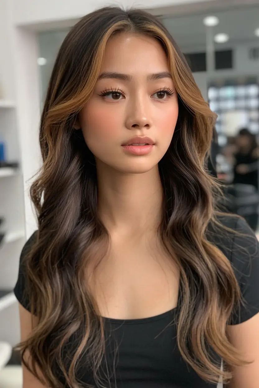 best light skin spring hair color 2026+Espresso-to-Butter Pop with '90s Contour Highlights