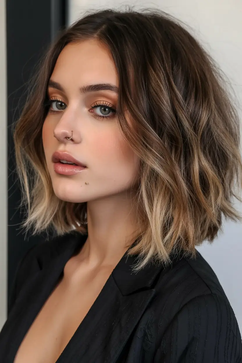best light skin spring hair color 2026+Textured Rooted Blonde Bob with an Edge