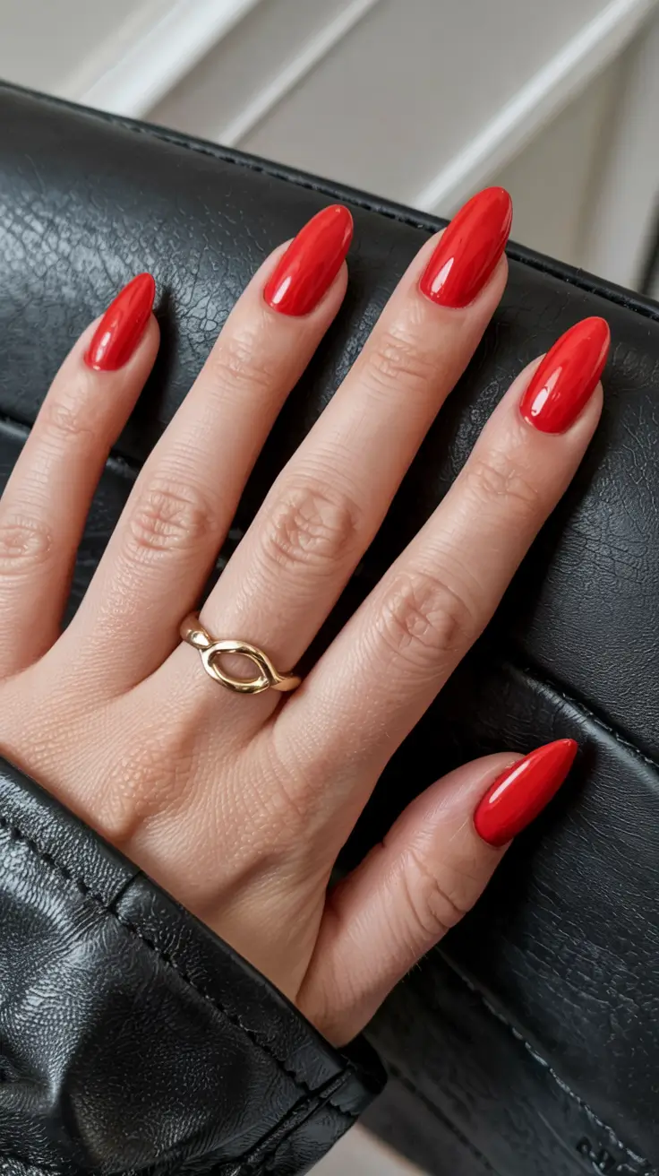 best red spring nails inspo 2026 Glossy Cherry Almond Elegance