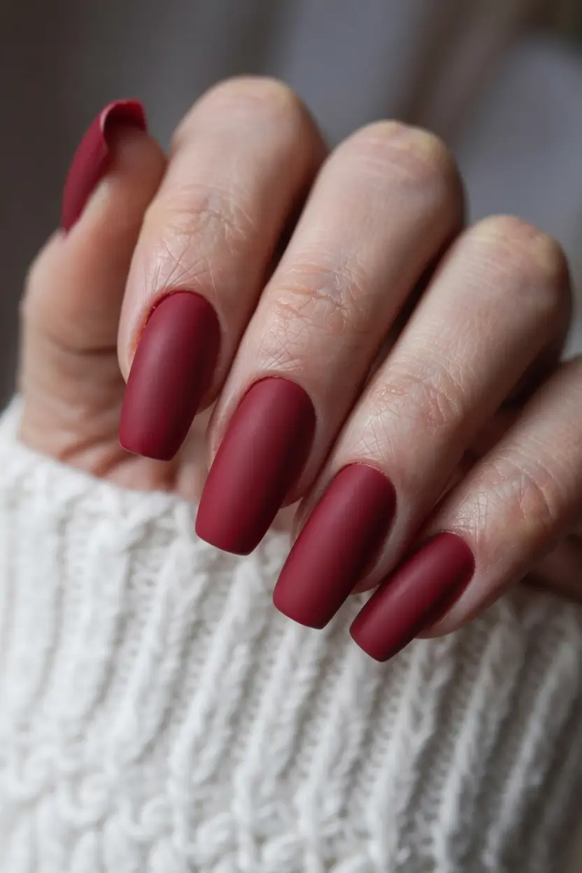 best red spring nails inspo 2026 Velvet Matte Burgundy for a Modern Spring Mood