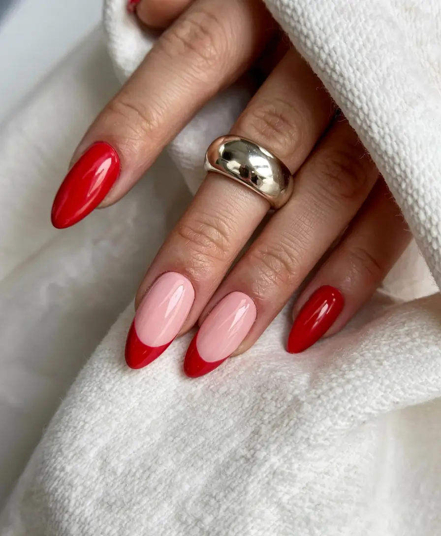 best red spring nails inspo 2026 Red French Tips with a Soft Neutral Base