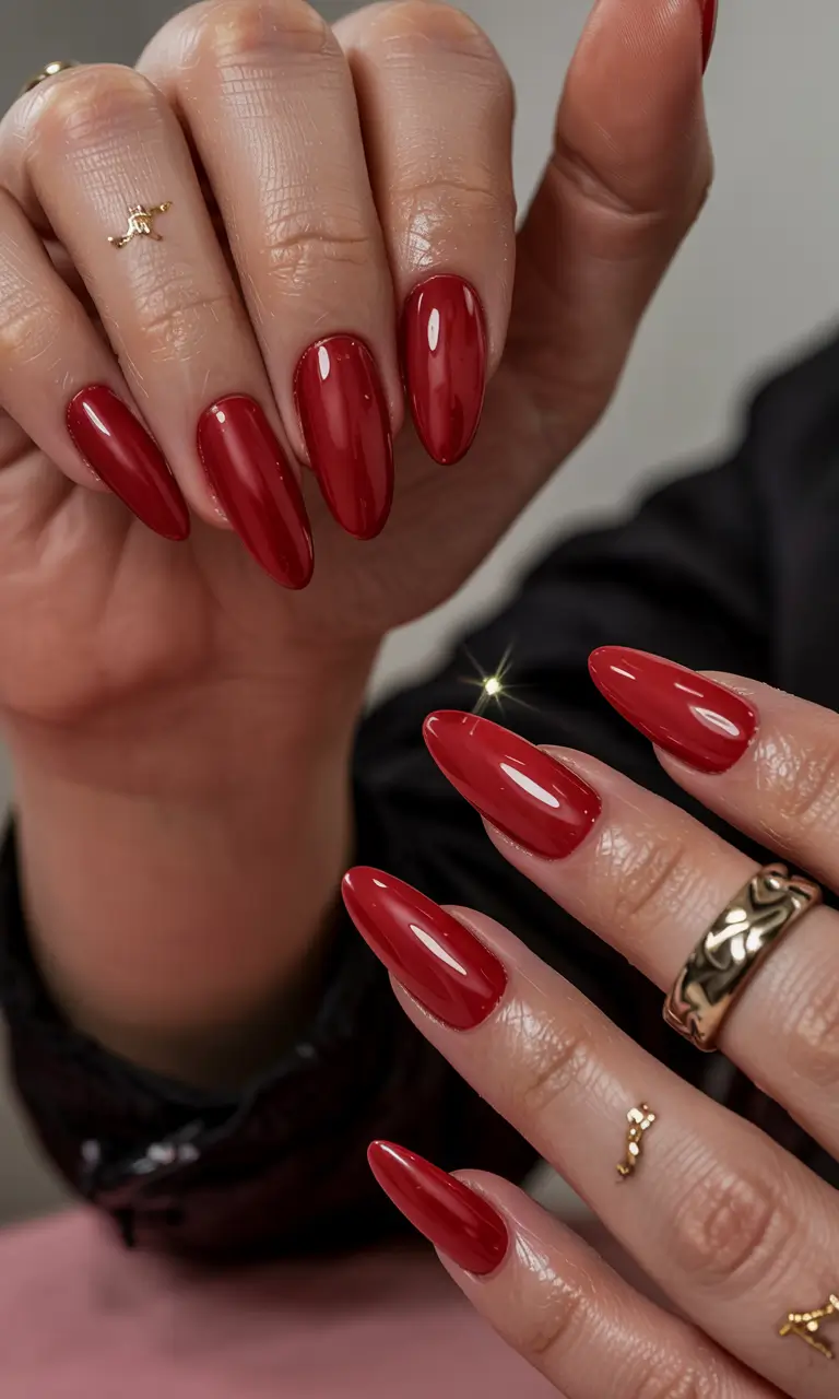 best red spring nails inspo 2026 Deep Rouge with a Sculpted Shine