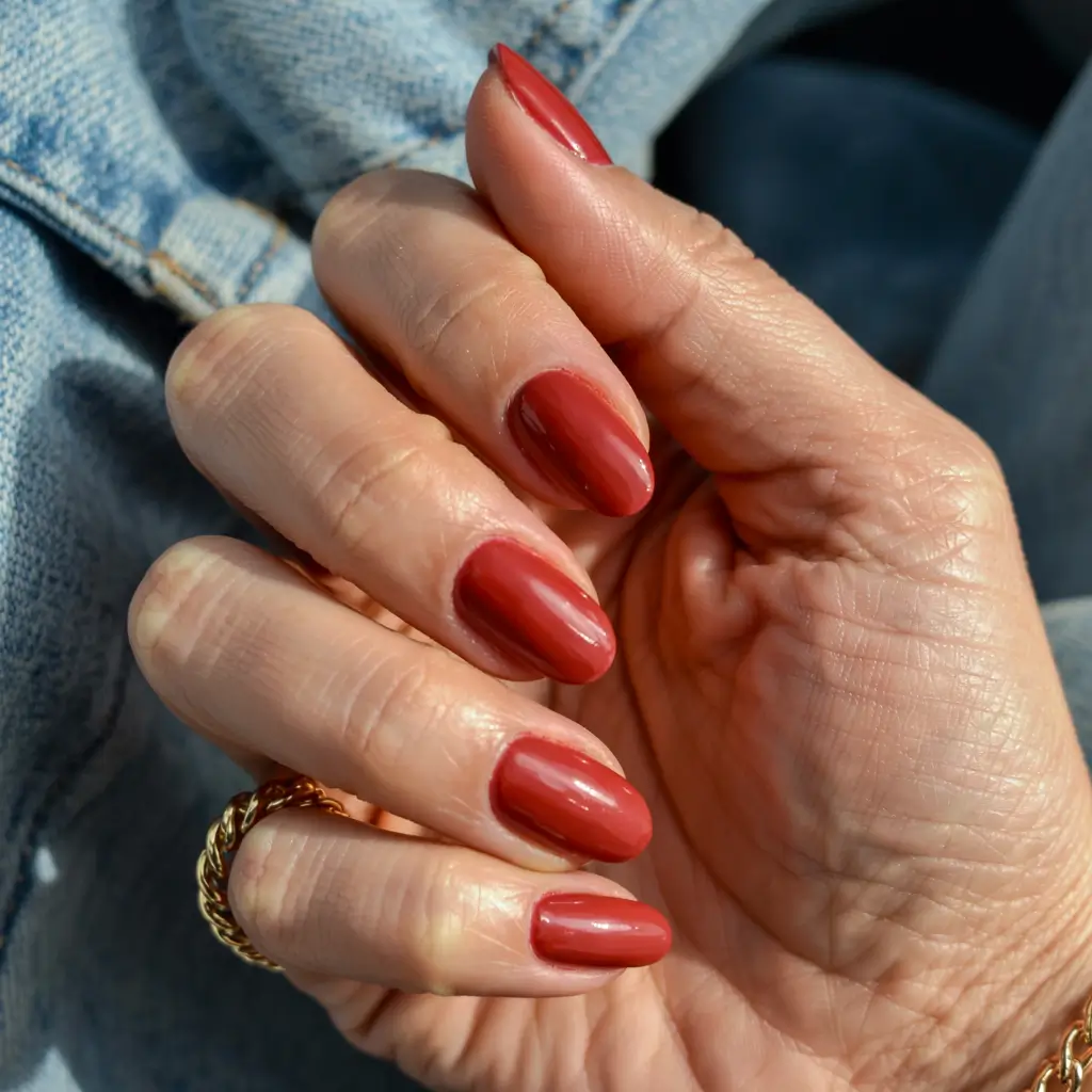 best red spring nails inspo 2026 Burnished Clay Red for Easy Spring Days