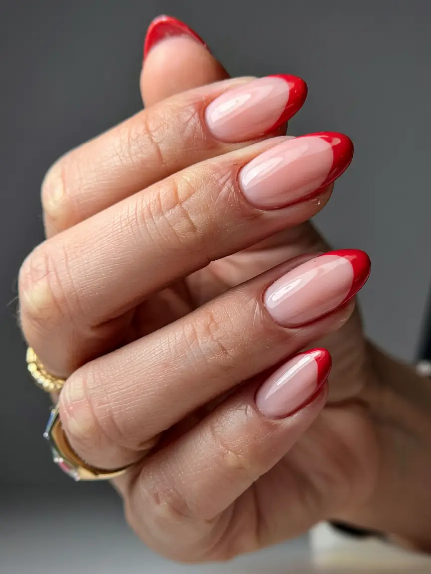 best red spring nails inspo 2026 red french almond nails