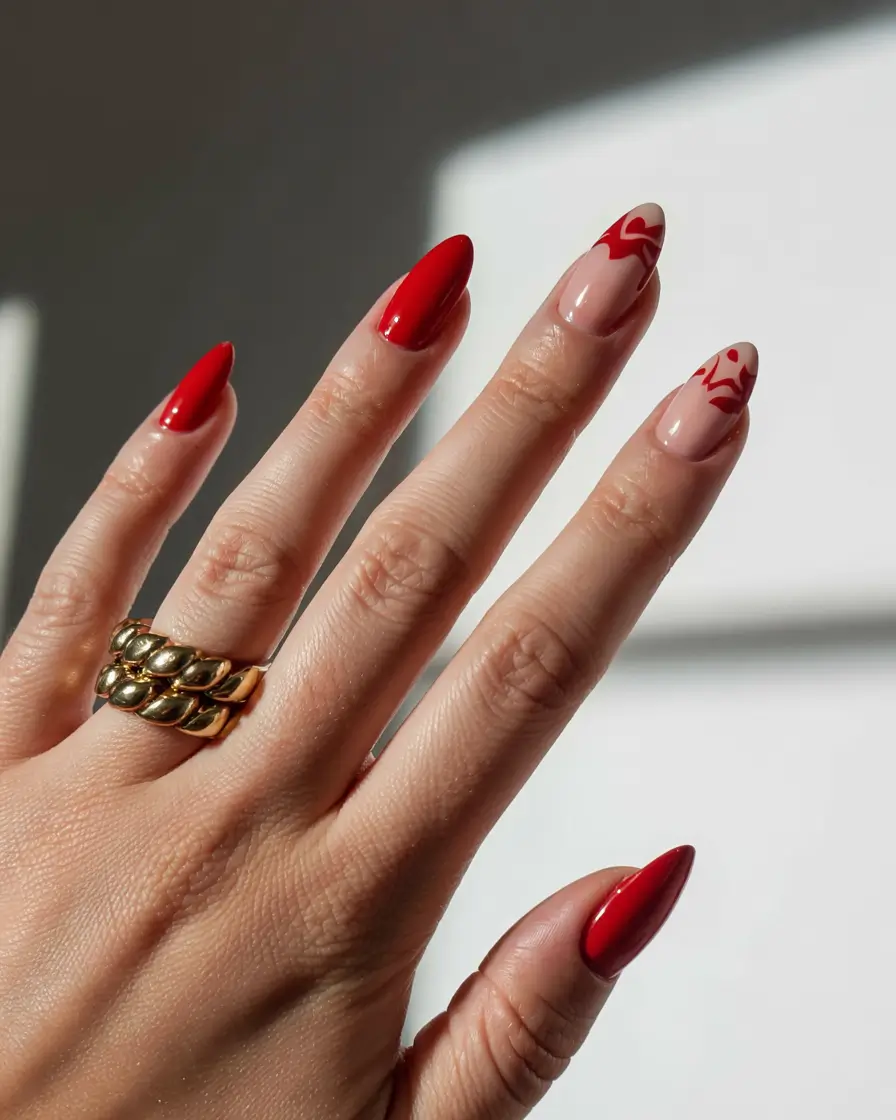 best red spring nails inspo 2026 red abstract accent nails