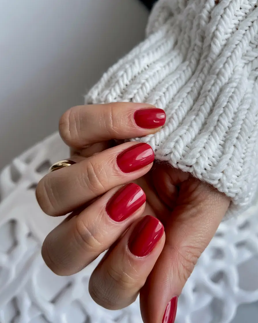 best red spring nails inspo 2026 Cranberry Red on Clean Rounded Tips