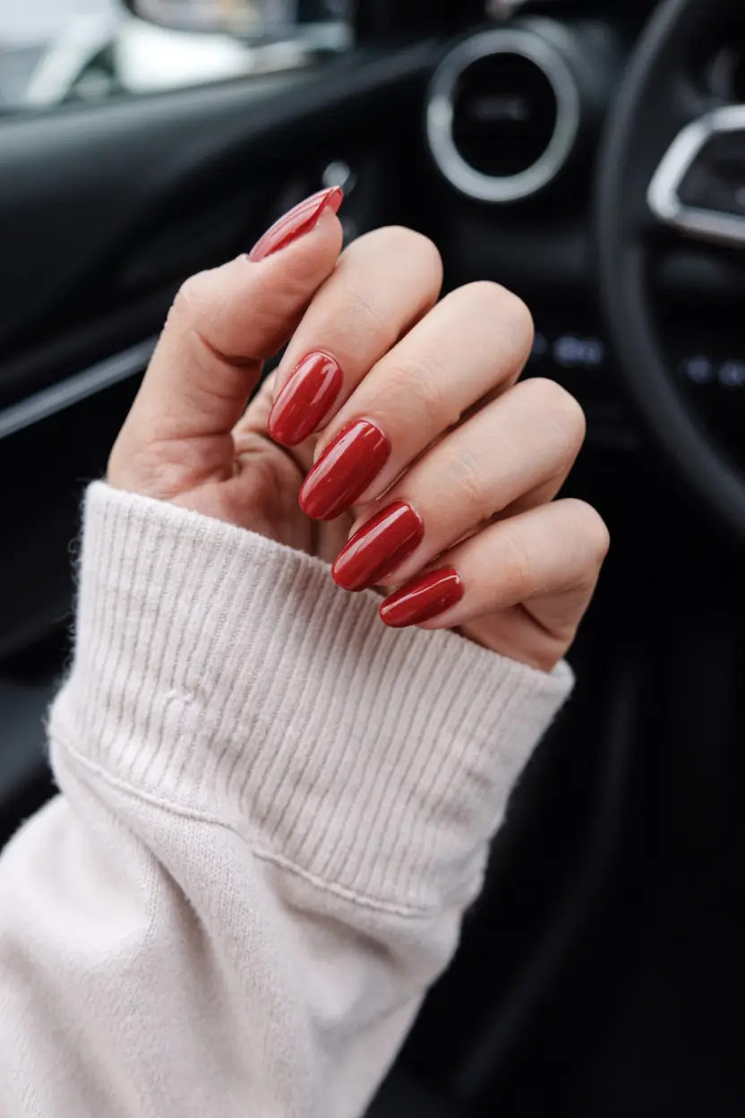 best red spring nails inspo 2026 Warm Terracotta Red with Tapered Gloss
