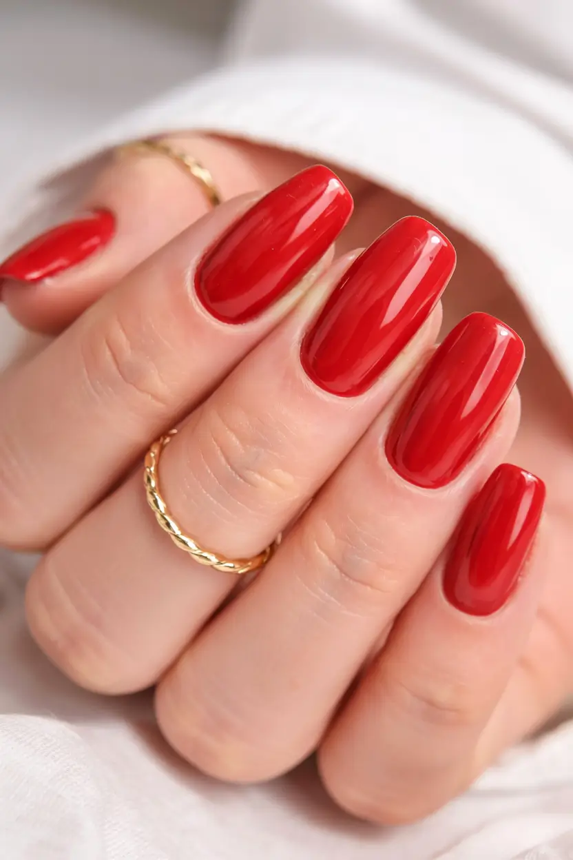 best red spring nails inspo 2026 Vibrant Scarlet Capsule Shape Shine