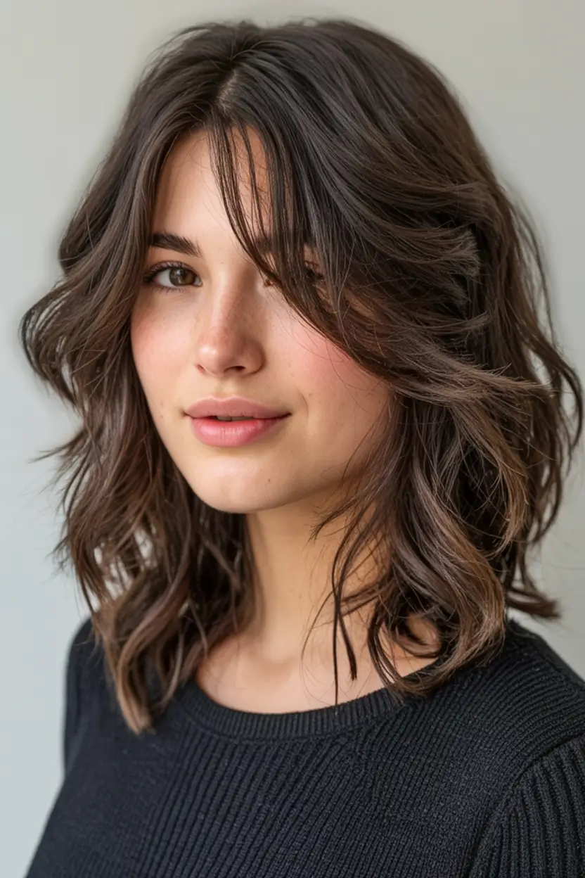 bold spring brown hair color for 2026+Textured Medium Cut with Natural Brown Blending