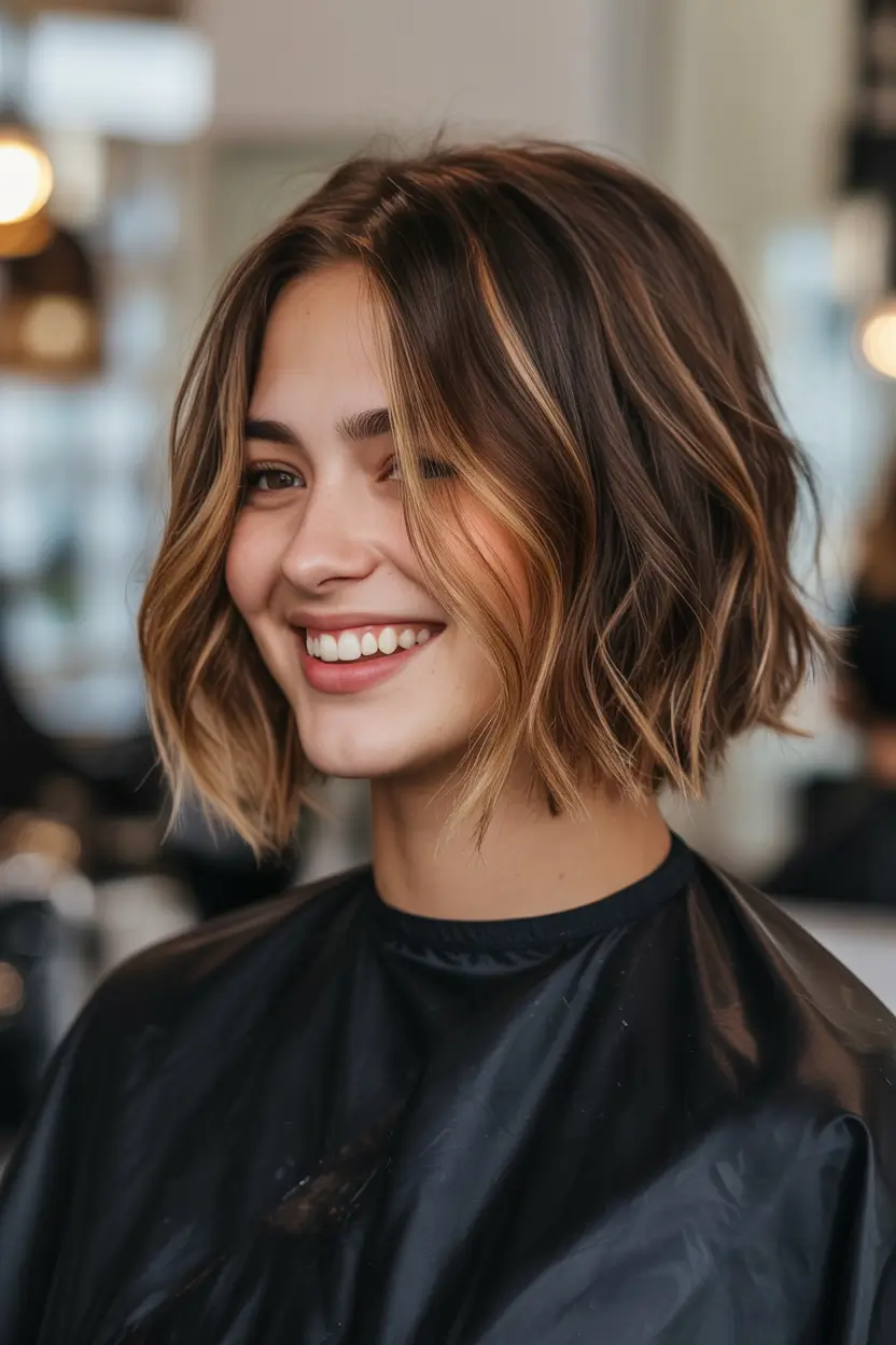 bold spring brown hair color for 2026+Playful Bob with Bold Front-Facing Highlights