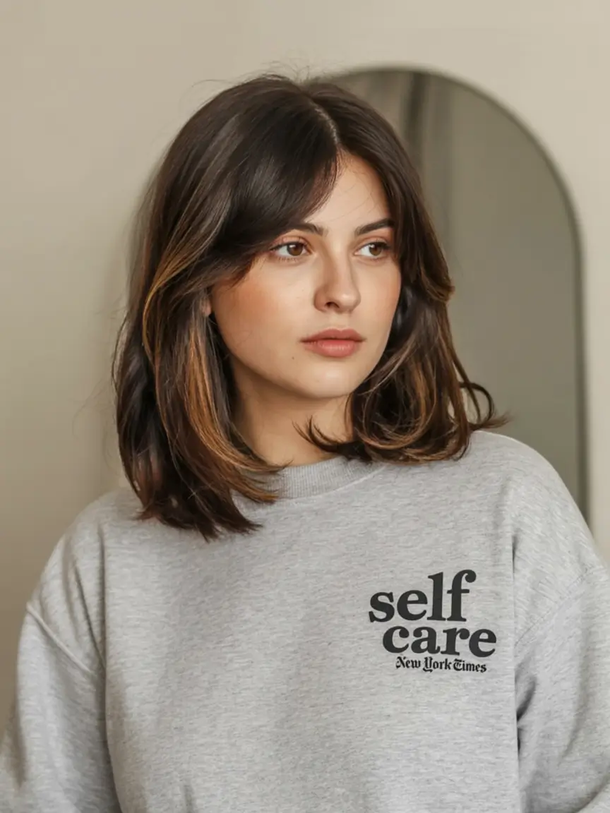 bold spring brown hair color for 2026+Face-Framing Brunette with Soft Honey Pops