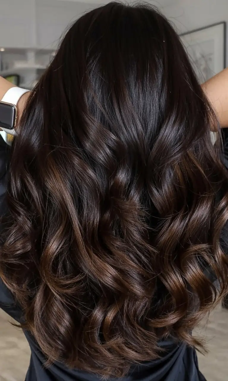 bold spring hair color for brown skin 2026 Midnight Brown Curls with Deep Radiance