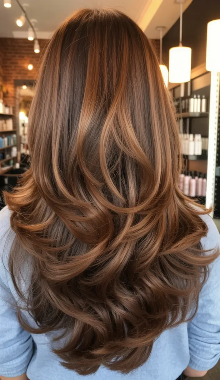bold spring hair color for brown skin 2026 Layered Cinnamon Flow with Soft Spring Warmth