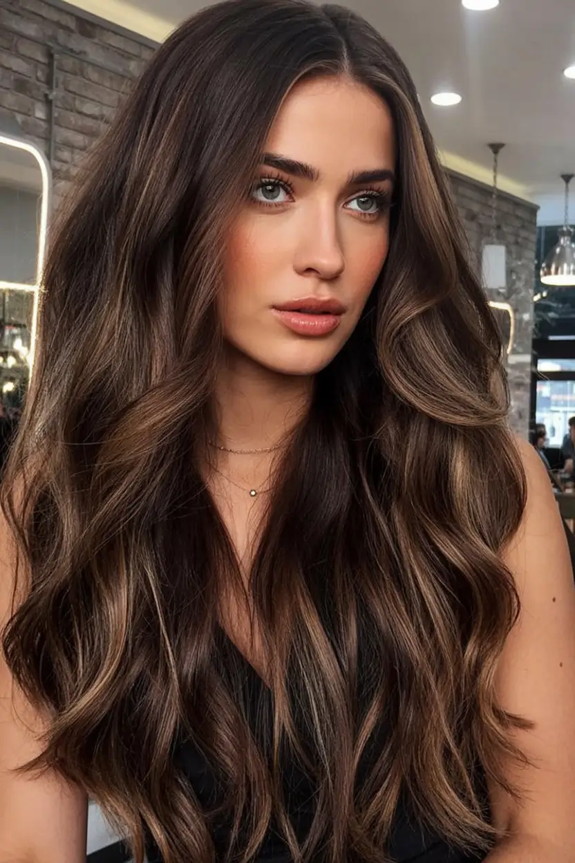 bold spring hair color for warm skin tone 2026 Midnight Brunette with Smoky Dimension