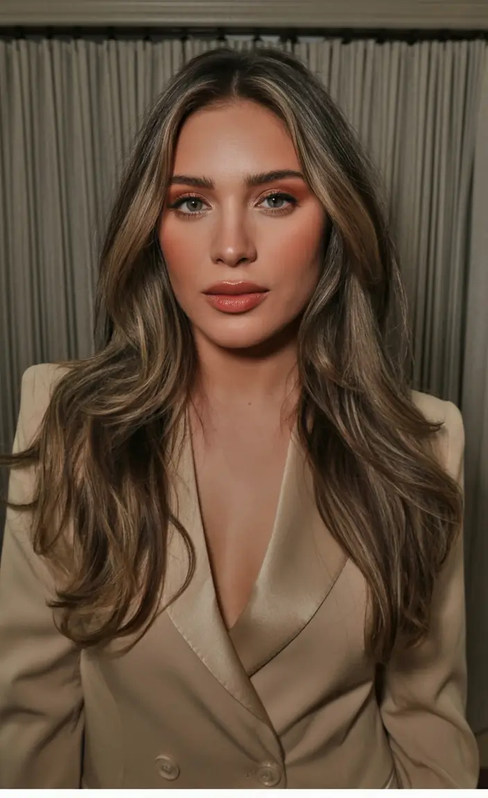 bold spring hair color for warm skin tone 2026 Champagne Beige Waves with Polished Volume