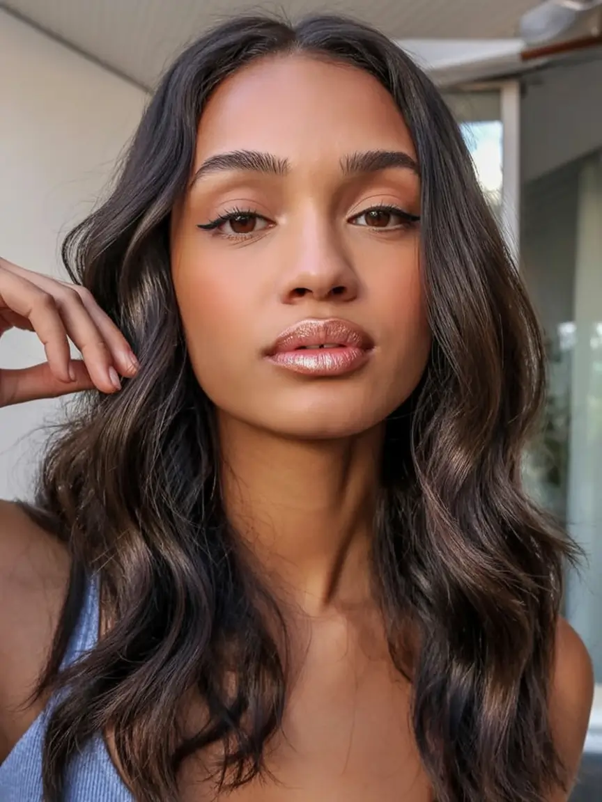 bold spring hair color for warm skin tone 2026 Cocoa-Toned Shine Waves