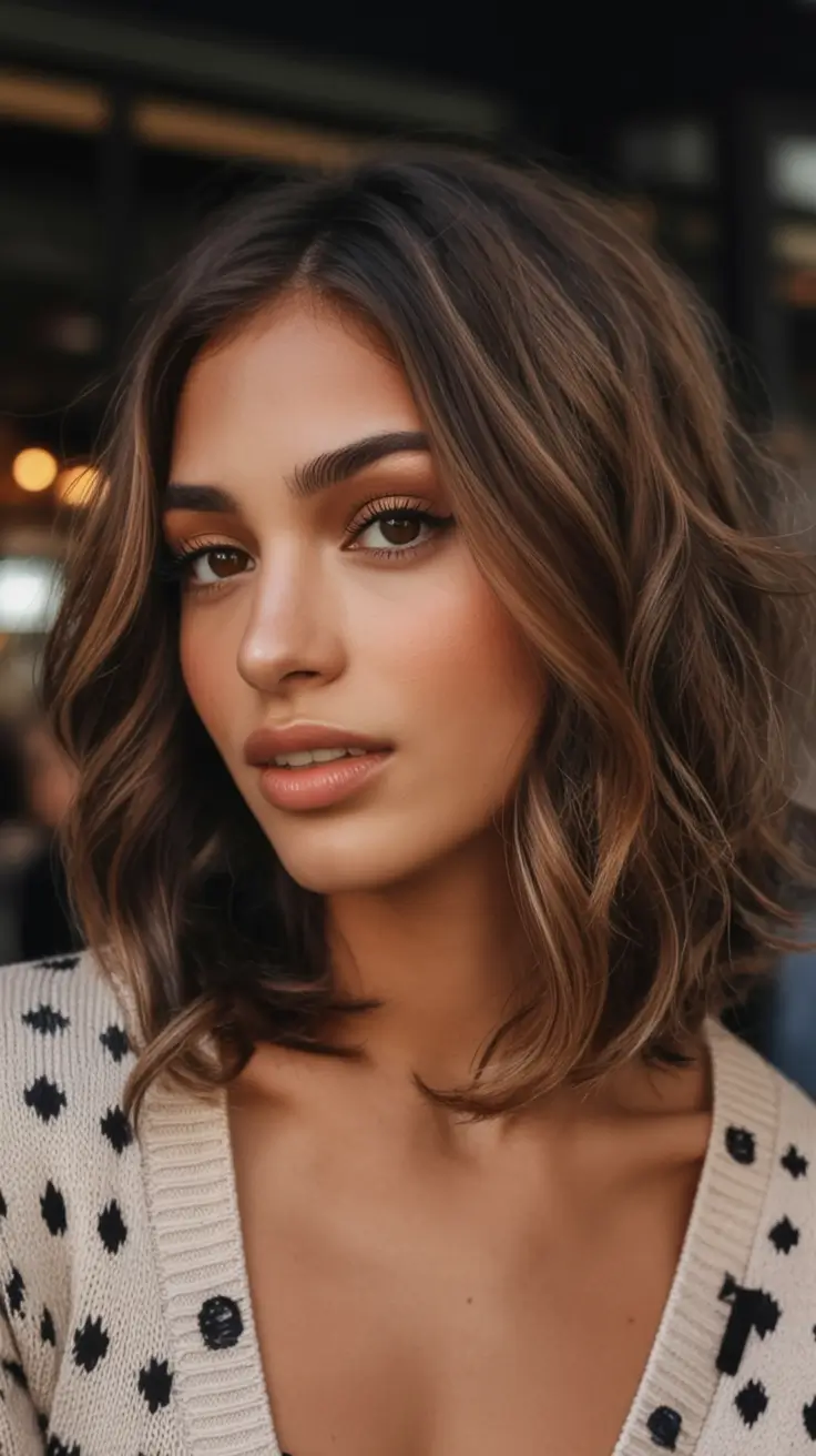 bold spring hair color for warm skin tone 2026 Soft Caramel Wavy Bob