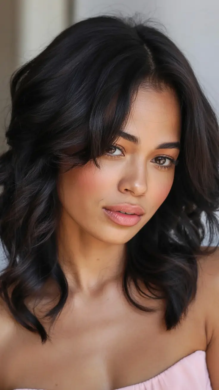 bold spring hair color for warm skin tone 2026 Espresso Soft-Shag with Fluffy Curtain Fringe