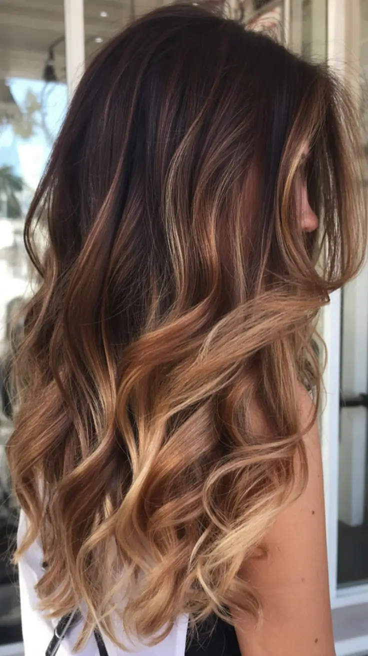 bold spring hair color for warm skin tone 2026 Warm-Toffee Cascade Balayage