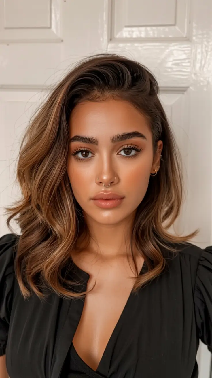 bold spring hair color for warm skin tone 2026 Rooted Chestnut Melt with Honey Ends