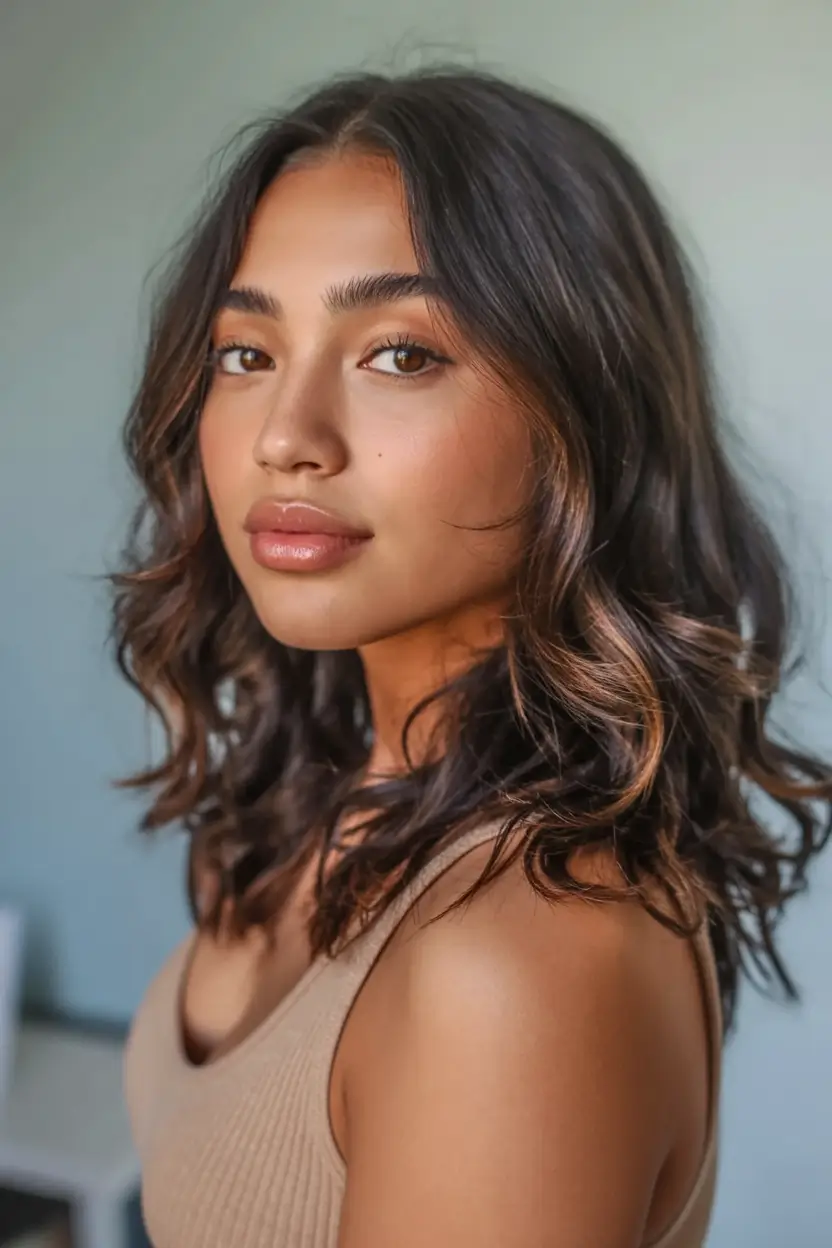 bold spring hair color for warm skin tone 2026 Dark Mocha Waves with Ember Highlights