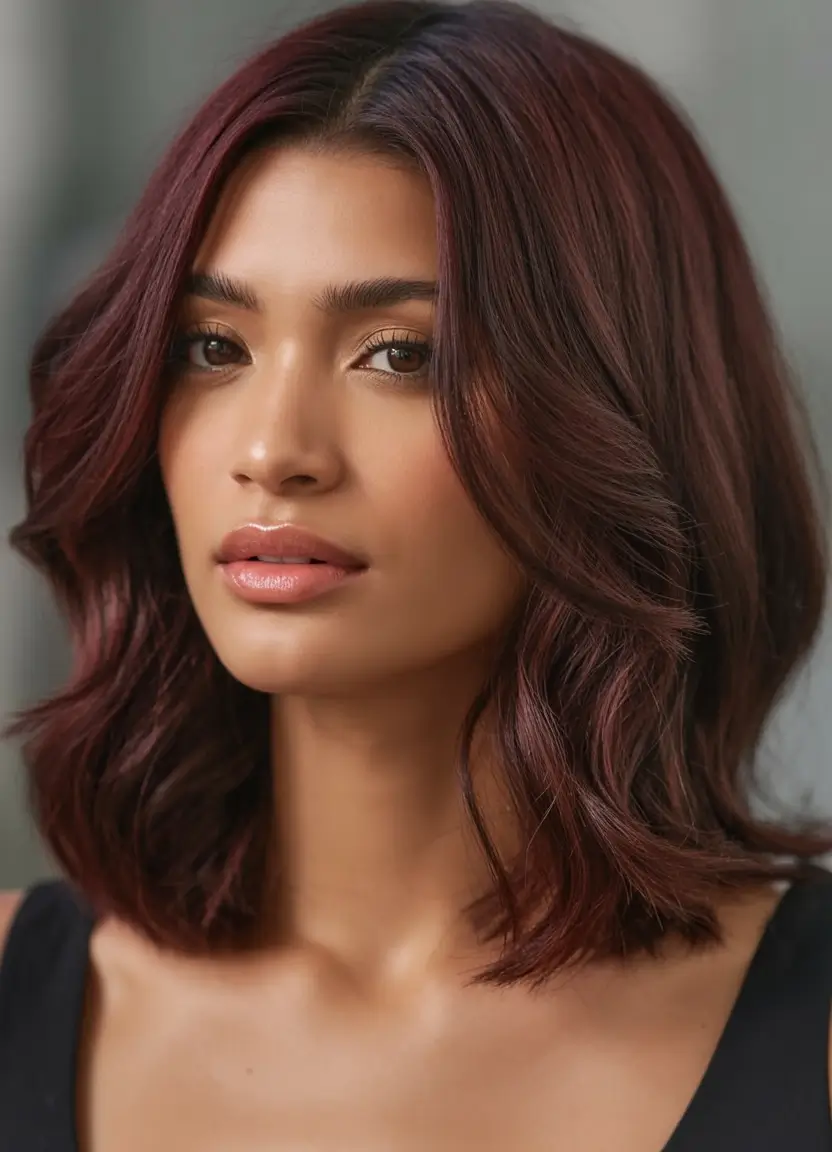 bold spring hair color for warm skin tone 2026 Berry-Mocha Velvet Bob
