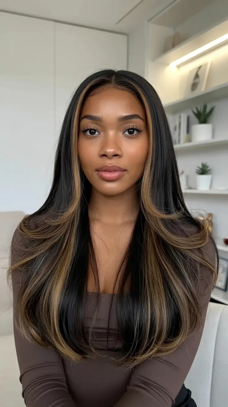 bold spring hair color for warm skin tone 2026 Hazelnut Face-Frame on Jet Black Lengths