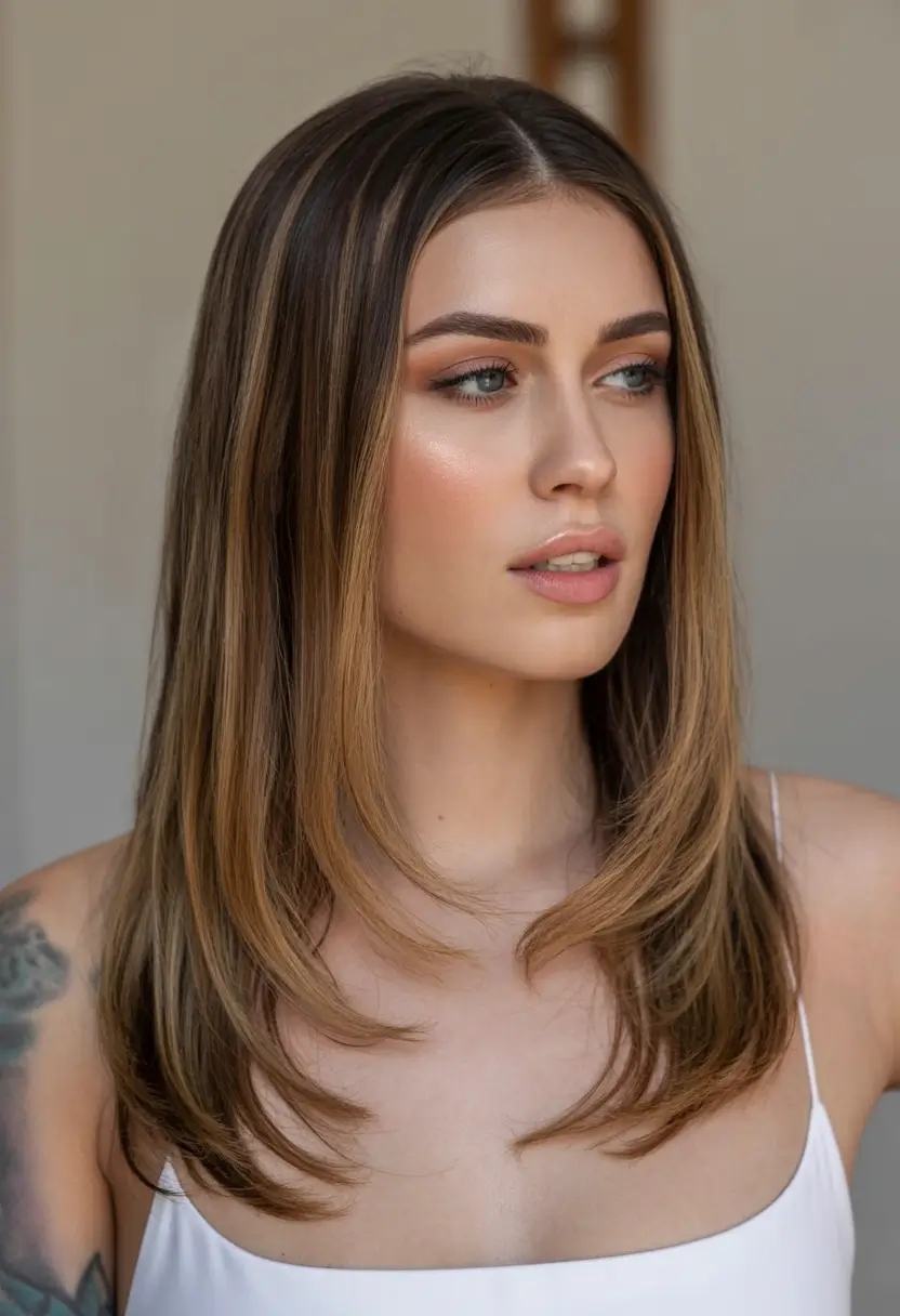 bold spring long haircut for 2026 Bronzed Contour Layers With Seamless Middle-Part Flow