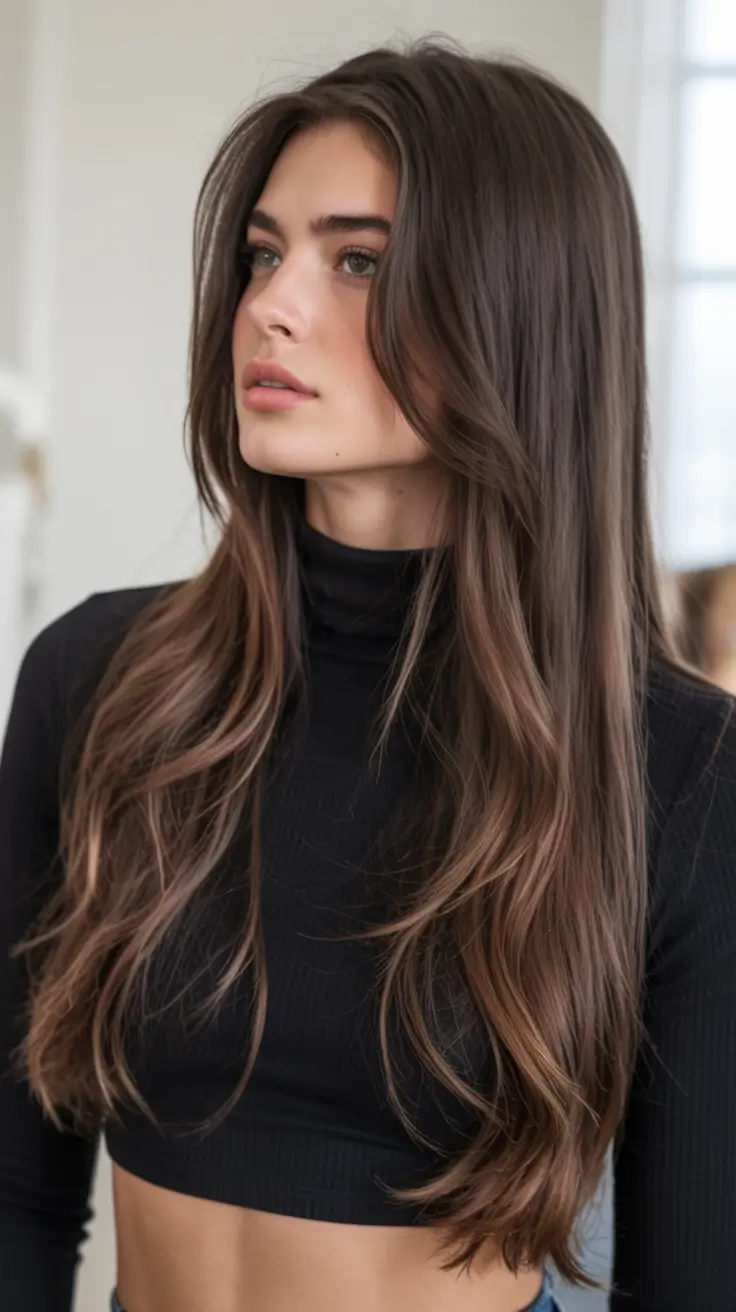 bold spring long haircut for 2026 Soft Contour Layers With Subtle Cocoa Dimension