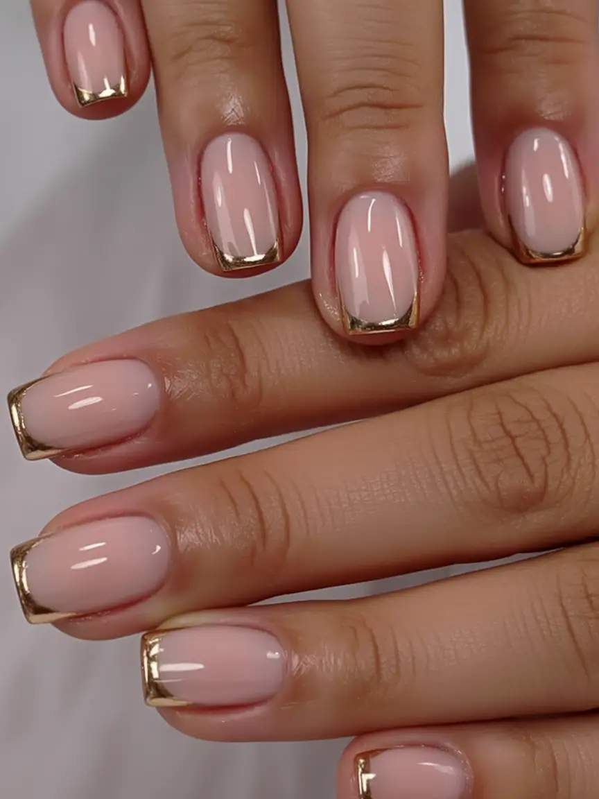 bold spring nails square 2026 Golden-Edged Neutrals with a Luxe Spring Twist