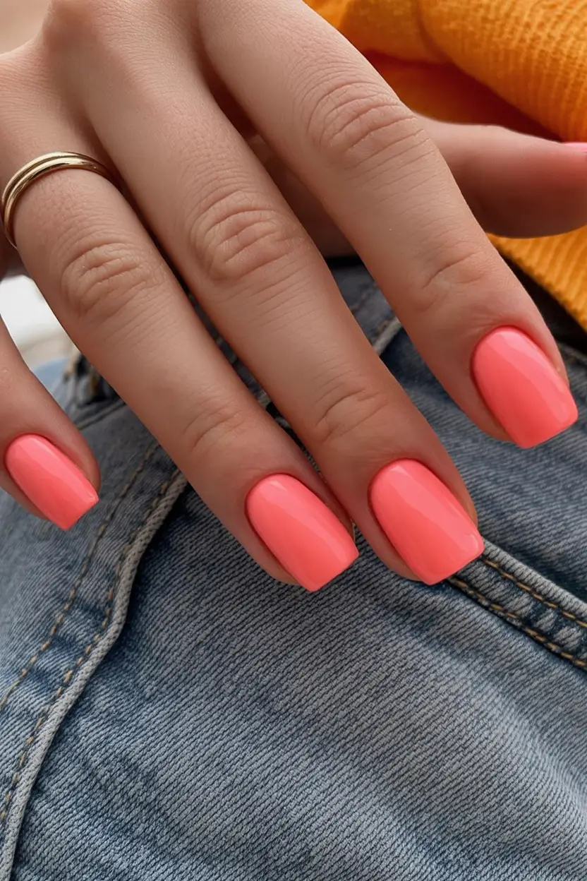 bold spring nails square 2026 Juicy Coral Pop for Spring Energy