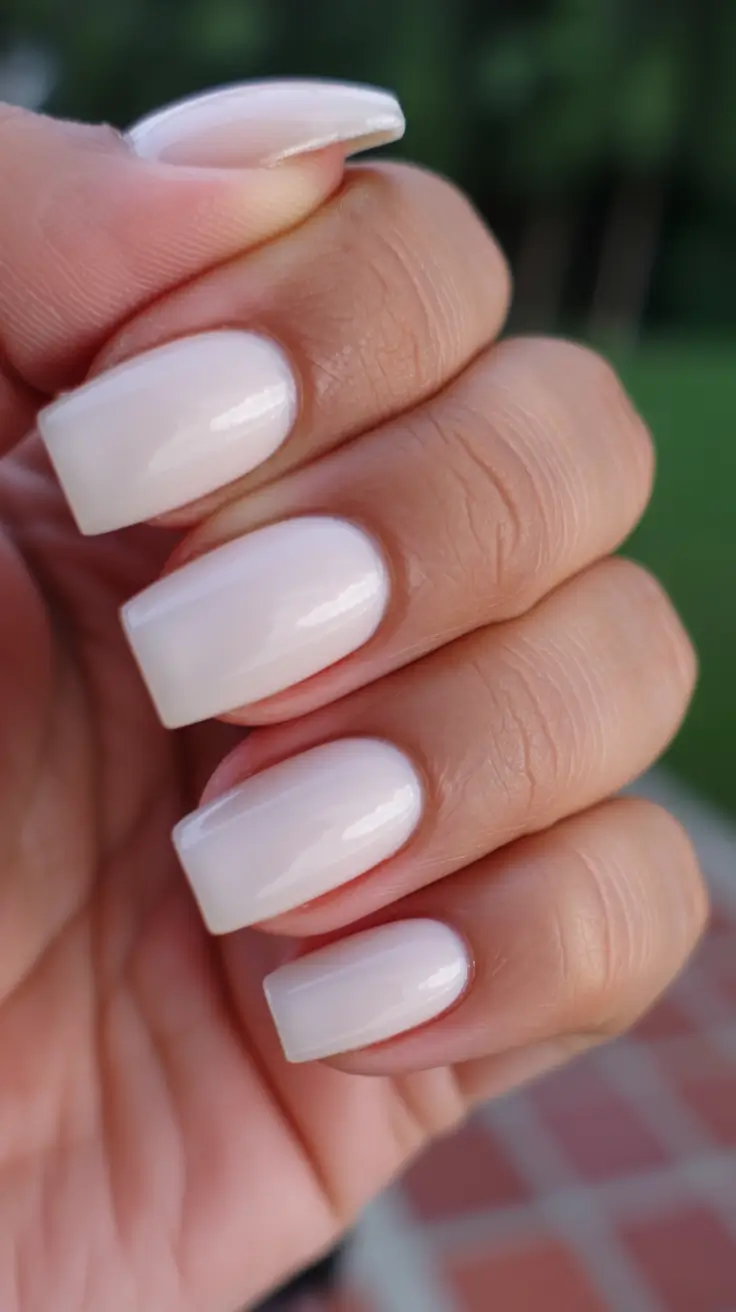 bold spring nails square 2026 Translucent Pearl White with a Springtime Shine