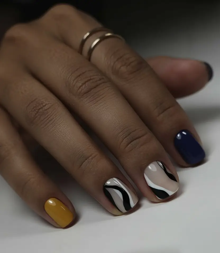 bold spring nails square 2026 Modern Colorblock with Earthy and Graphic Energy