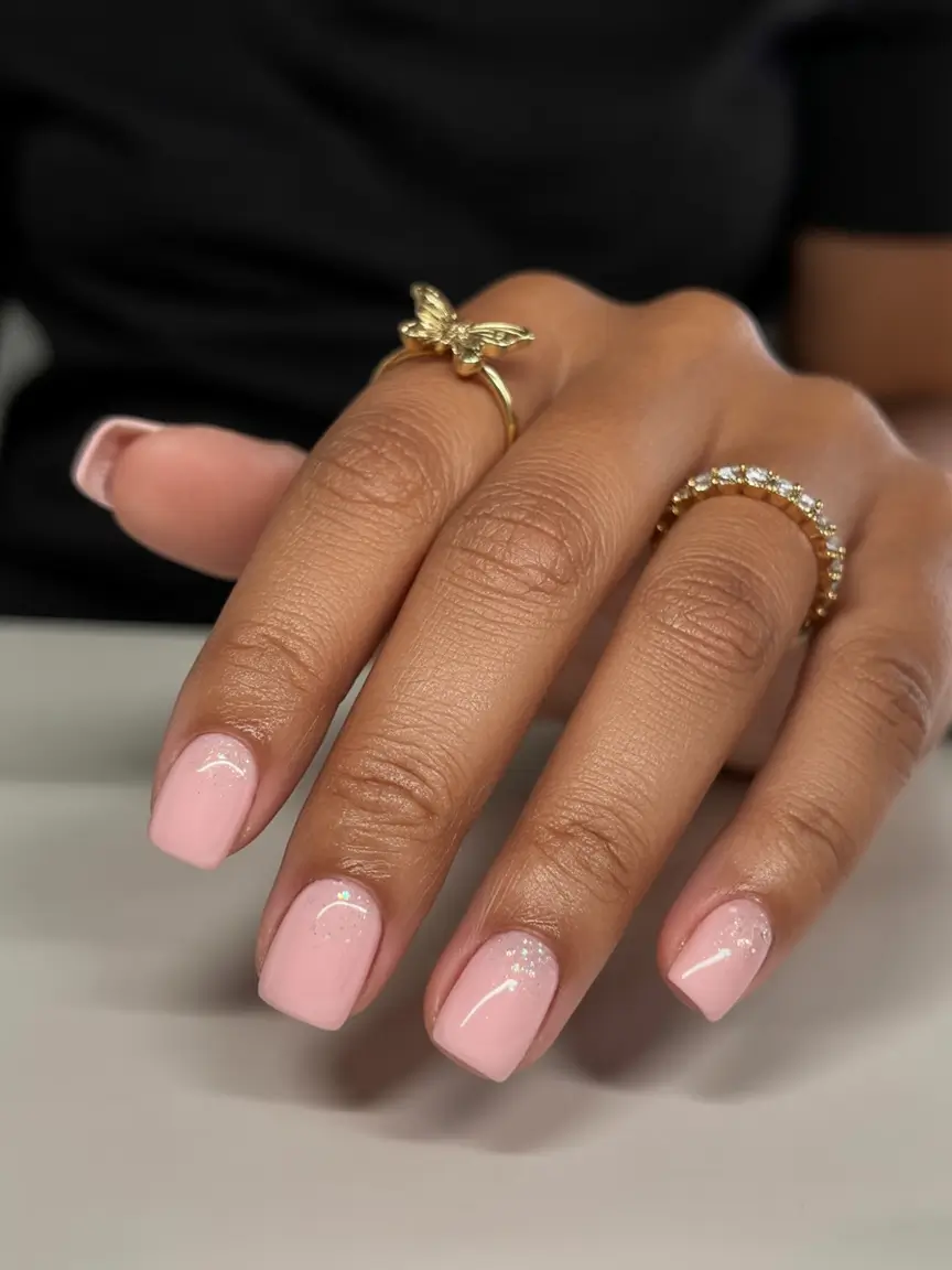bold spring nails square 2026 Baby Pink Glow with Sparkling Minimal Accents