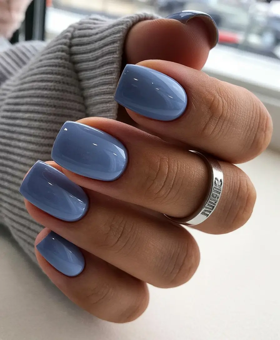 bold spring nails square 2026 Glossy Periwinkle Blue with a Spring Chill
