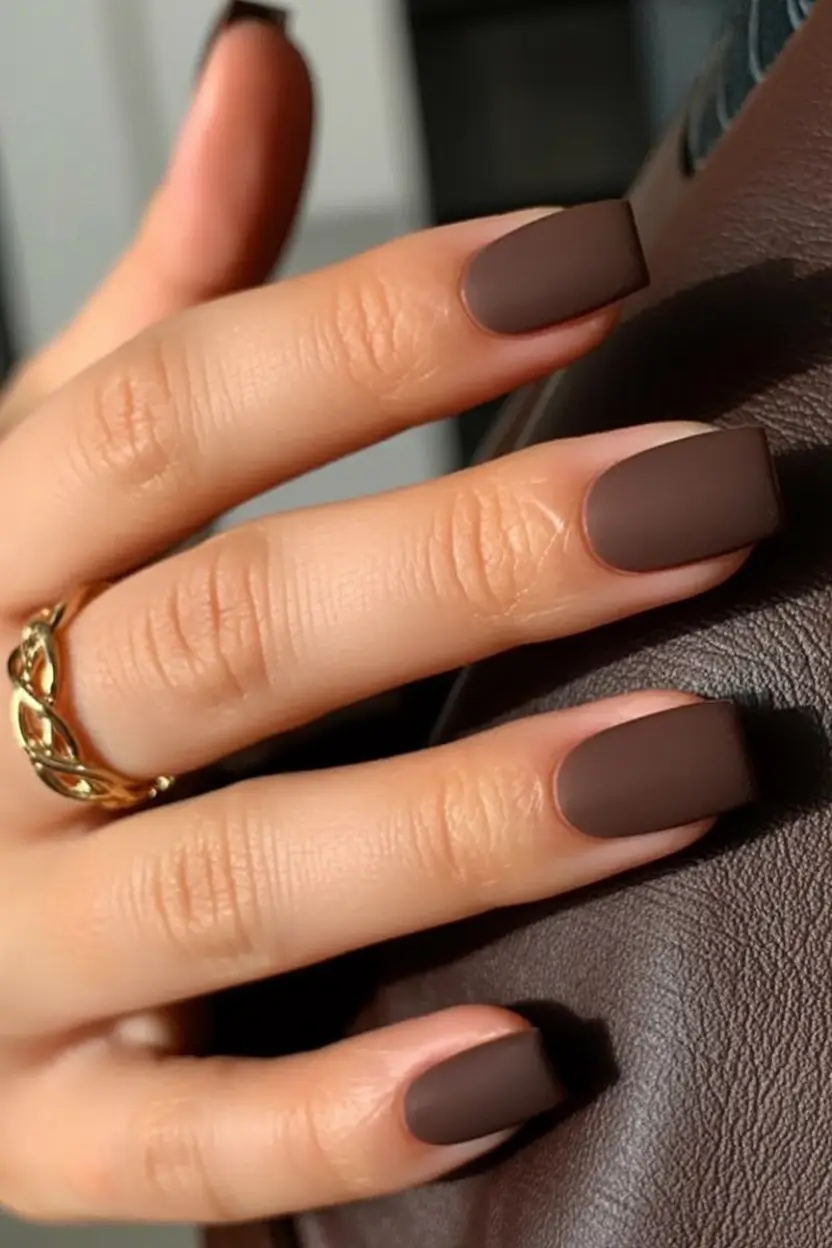 bold spring nails square 2026 Matte Chocolate Square Nails for Minimal Spring Drama