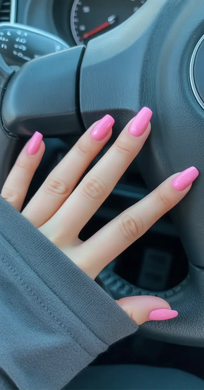 bold spring nails square 2026 Bright Bubblegum Pink