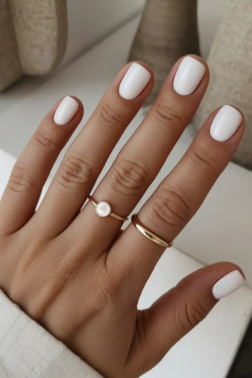 bold spring nails square 2026 Crisp Minimal White for a Clean Spring Reset