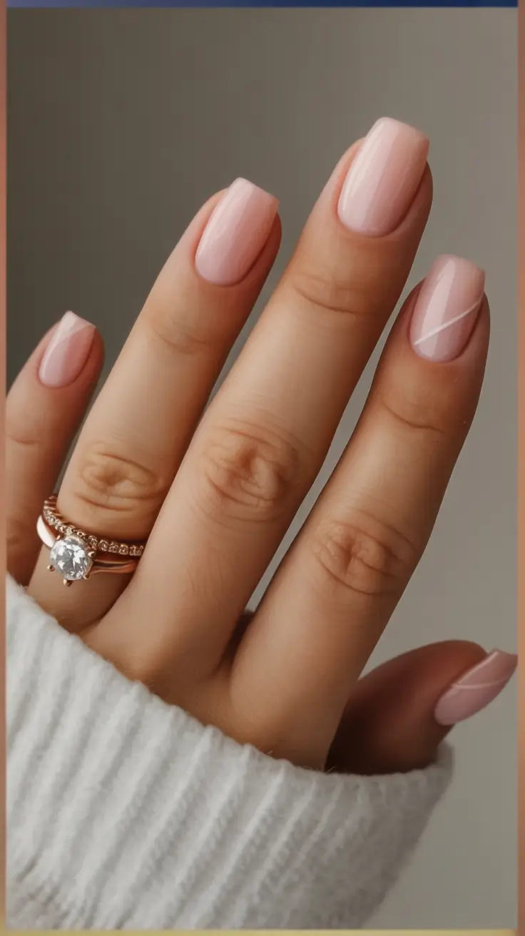 bold spring nails square 2026 Soft Pink Radiance with Subtle Line Detailing