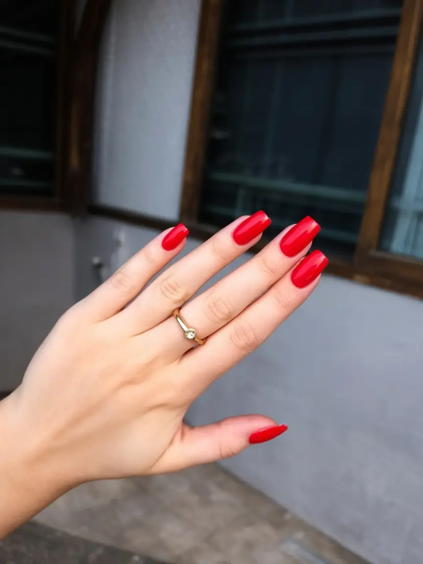 bold spring nails square 2026 Classic Red Square Nails with Spring Confidence