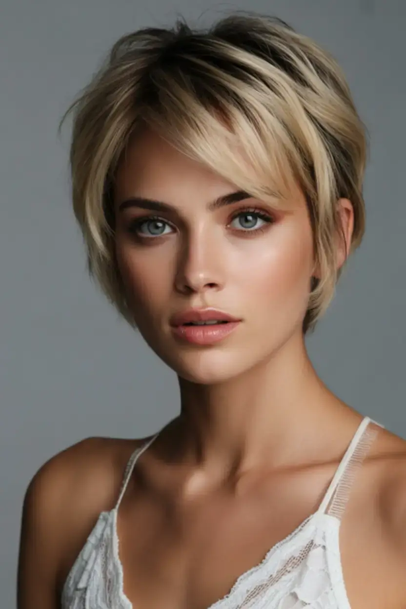 bold spring pixie haircuts 2026 Beachy Balayage Pixie with Lingerie Layers