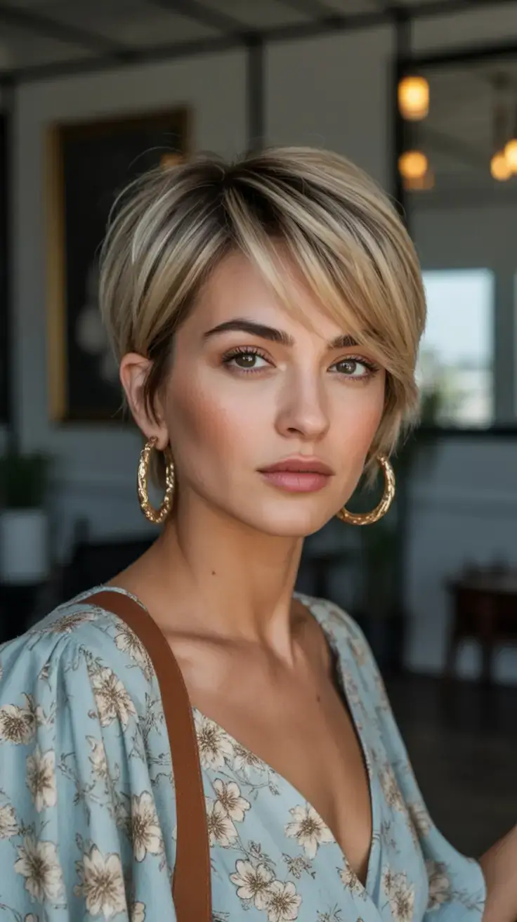 bold spring pixie haircuts 2026 Blended Balayage with Retro Bounce