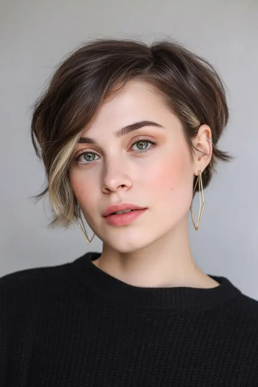 bold spring pixie haircuts 2026 Contrasted Pixie with Blonde Accent Fringe