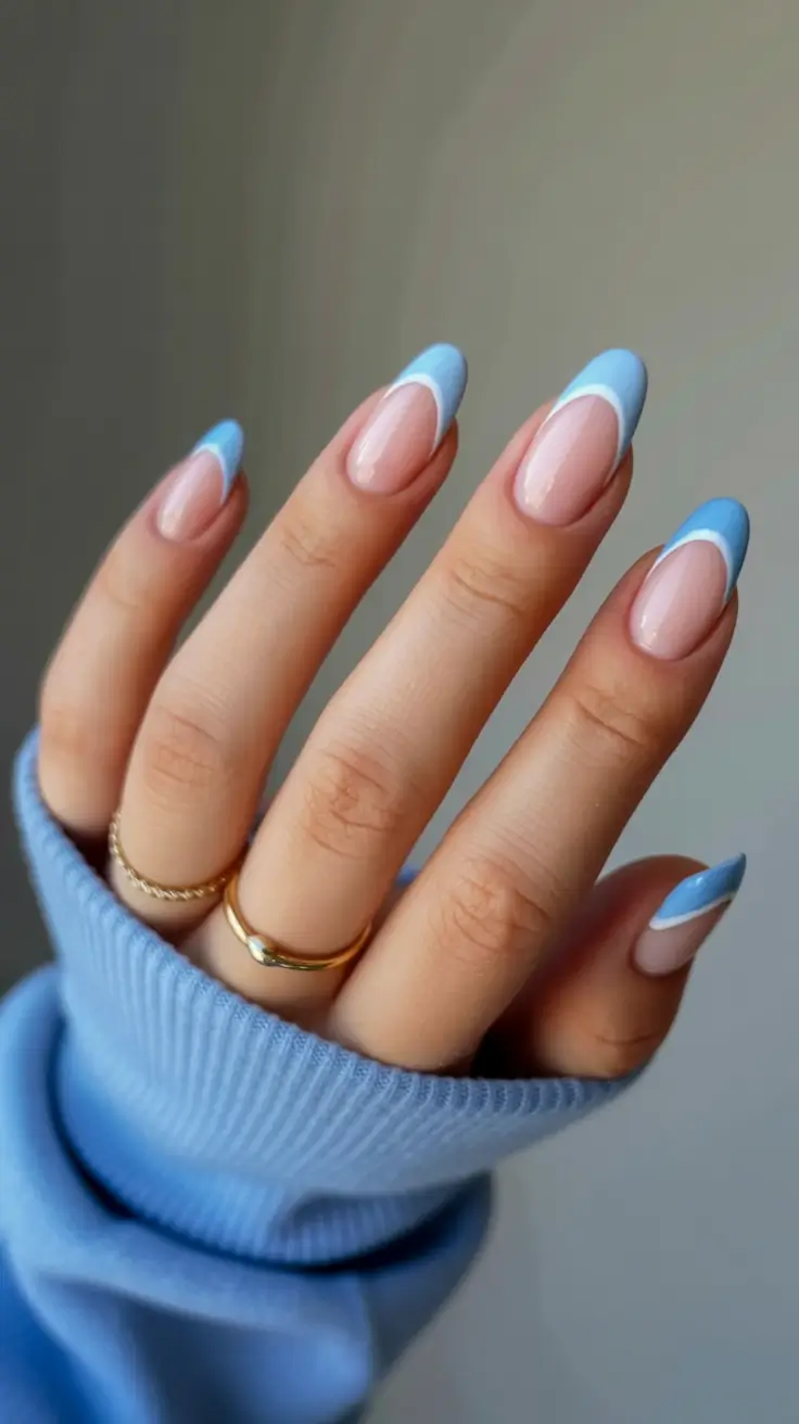 classy early spring nails 2026 Sky-Blue Reverse French for a Fresh Spring Refresh